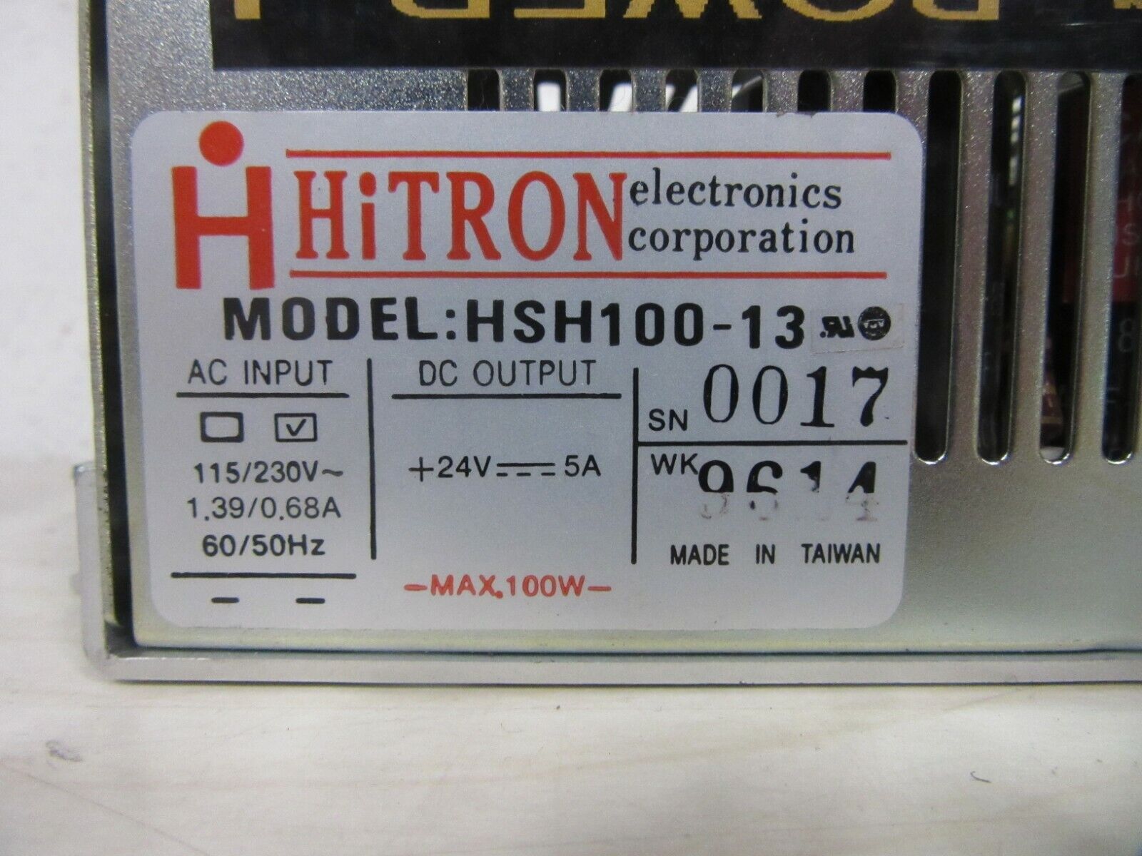 Hitron HSH100-13 Power-Supply Input: 115/230 VAC Output: 24 VDC 5A