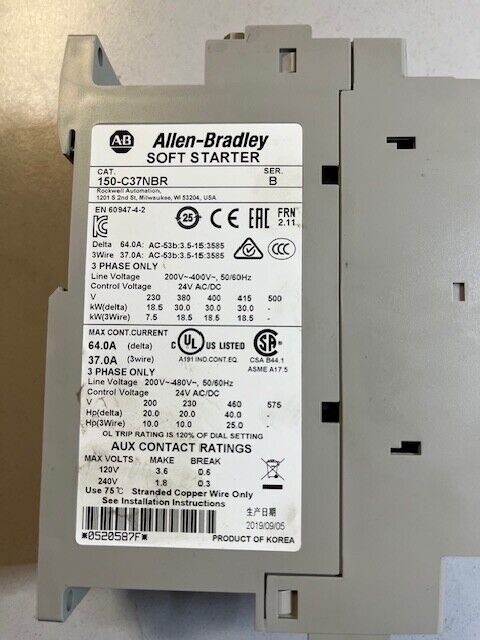 ALLEN-BRADLEY SOFT STARTER SMC-3 CAT. 150-C37NBR