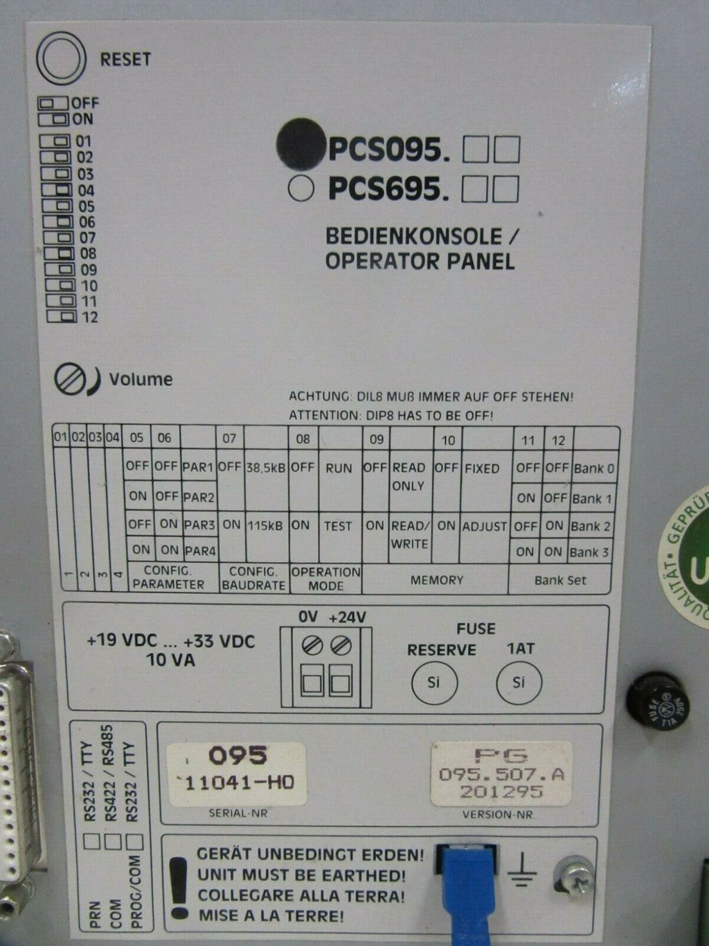 Branson PCS095 PG 095.507.A 201295 Bedienpanel Operator Panel