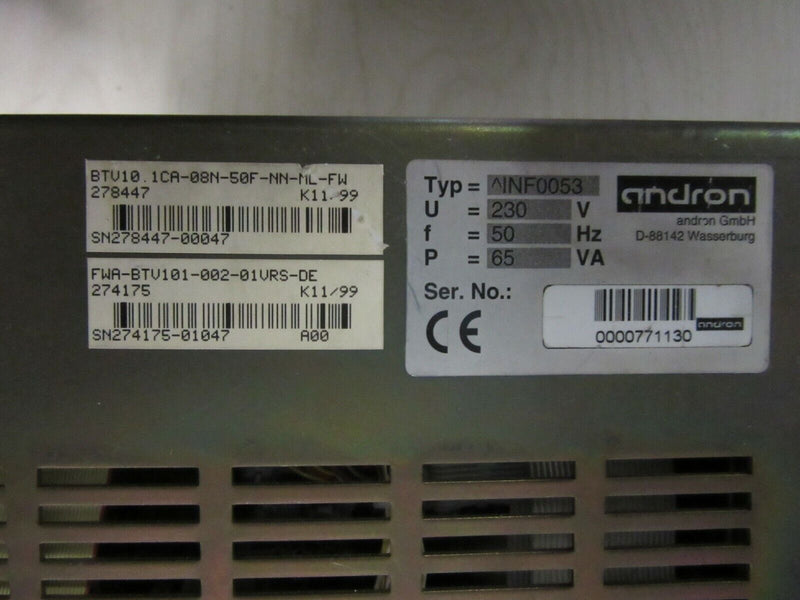 Indramat andron INF0053 Operator Panel BTV10.1CA-08N-50F-NN-ML-FW FWA-BTV101-002