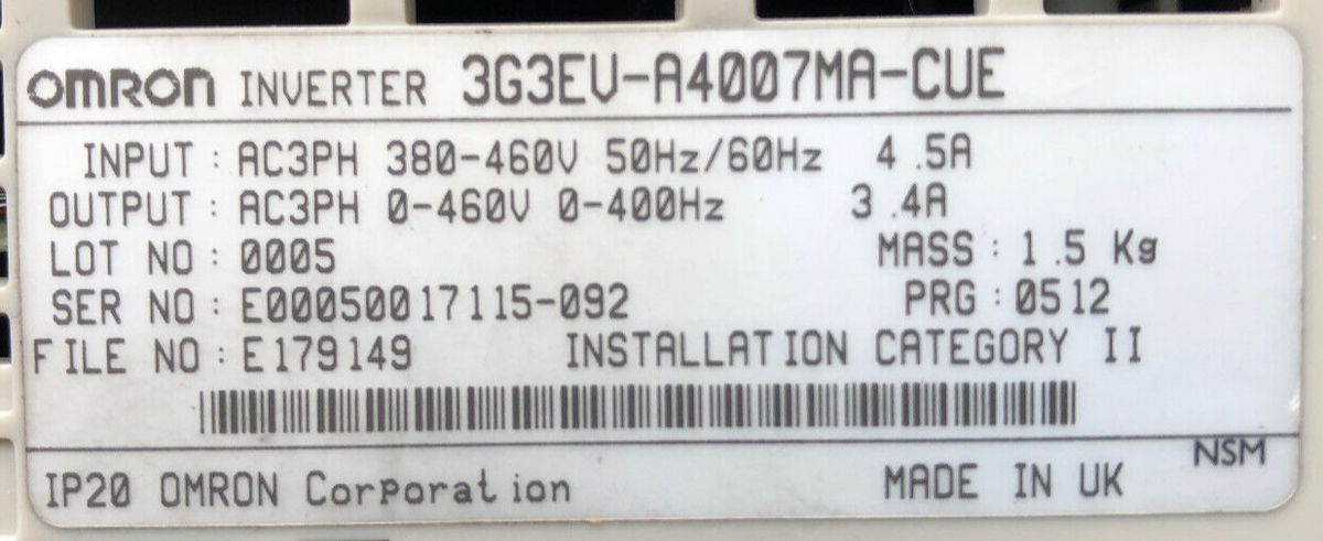 Omron Inverter 3G3EV-A4007MA-CUE