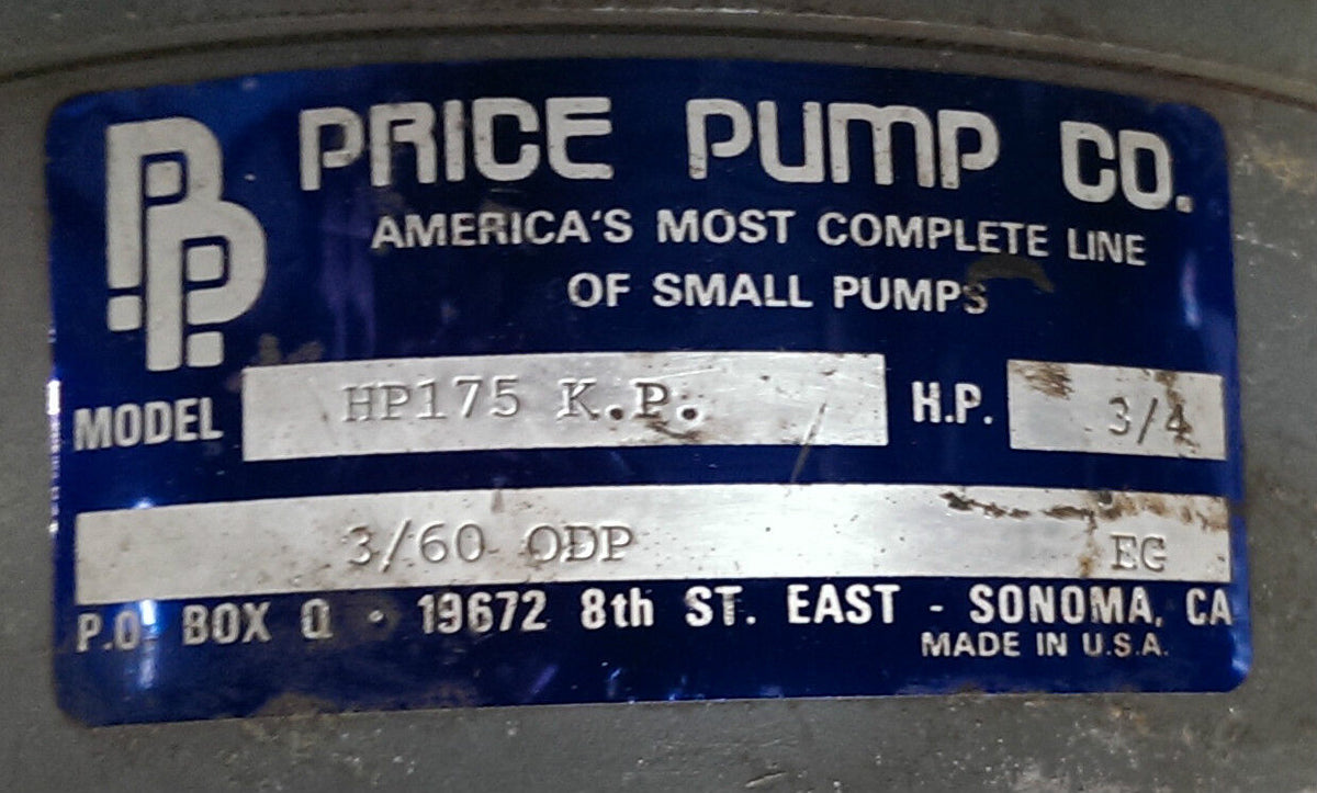 PRICE PUMP CO.  HP175 K.P. - 8-135801-20 - HP: 3/4