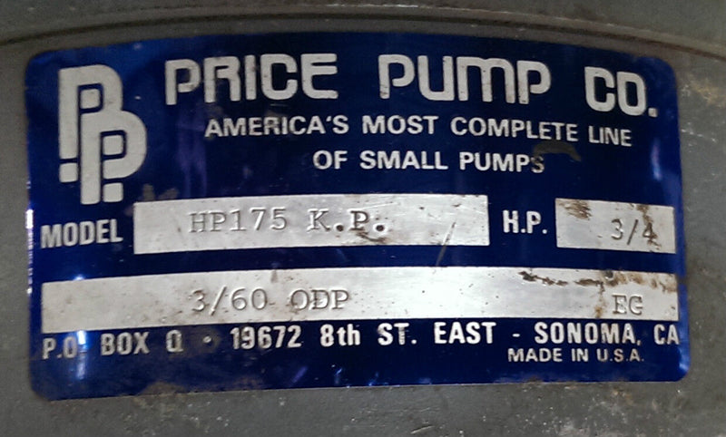 PRICE PUMP CO.  HP175 K.P. - 8-135801-20 - HP: 3/4