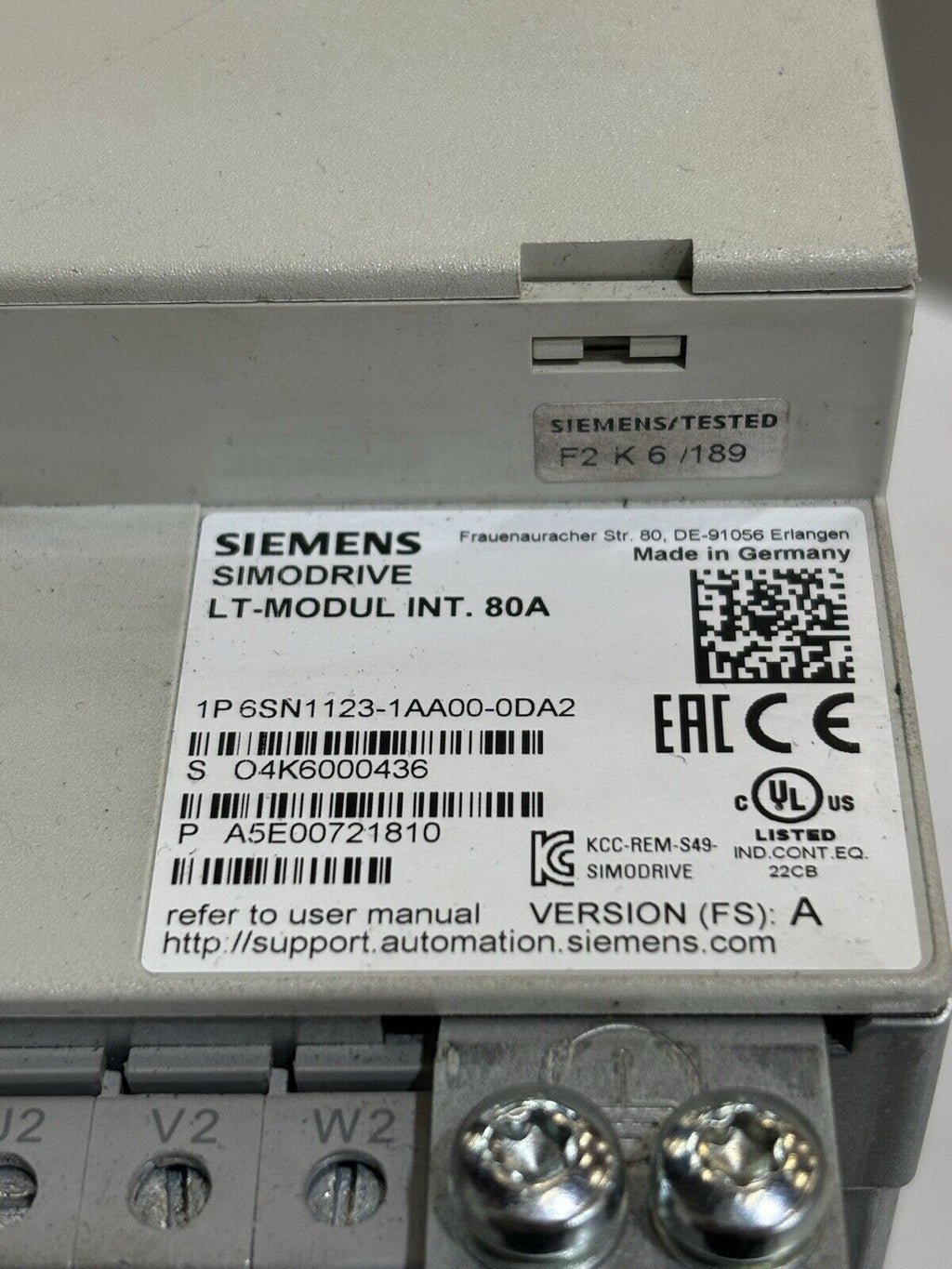 SIEMENS SIMODRIVE 6SN1123-1AA00-0DA2 LT-Modul Int. 80A Version A