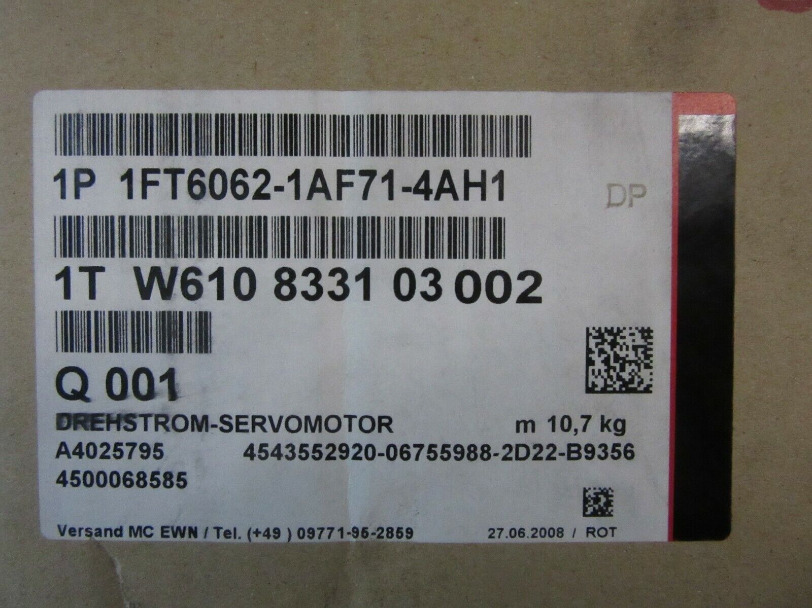 Siemens Drehstrom Servomotor 1FT6062-1AF71-4AH1