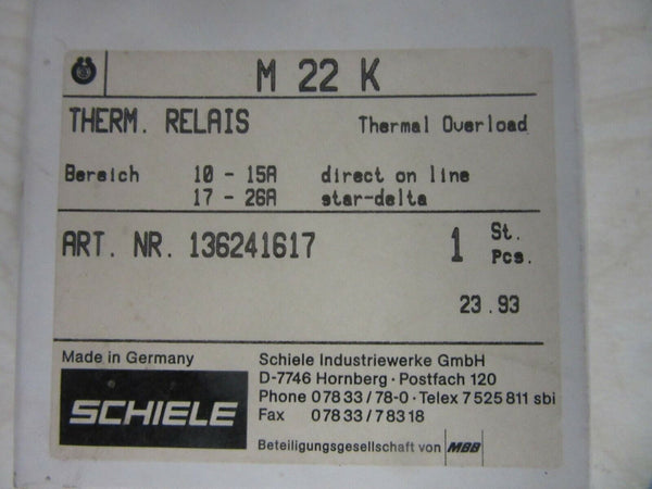 Schiele M22K Motorschutzrelais Therm. Relais