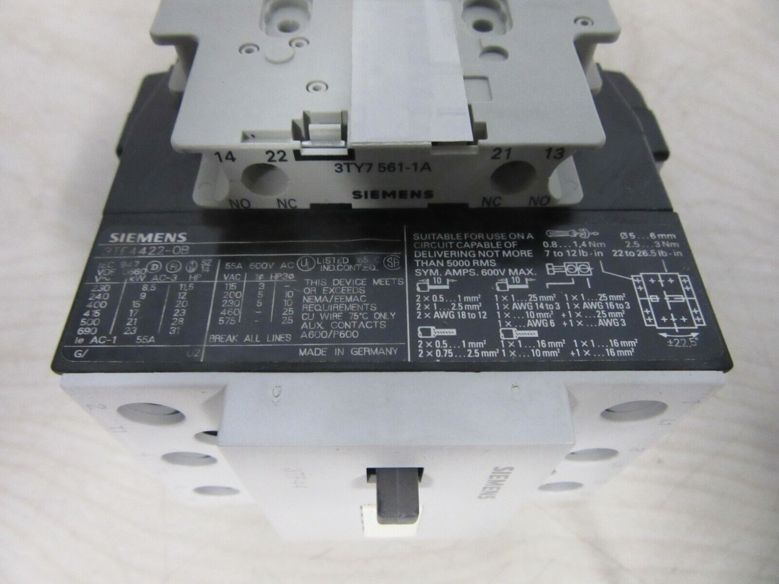 Siemens 3TF4422-0B Leistungsschütz 3TY7 561-1A 3TY7 561-1B