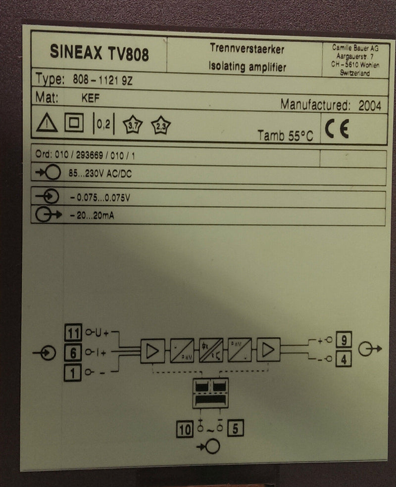 SINEAX TV 808 Trennverstärker 808-1121 9Z Camille Bauer