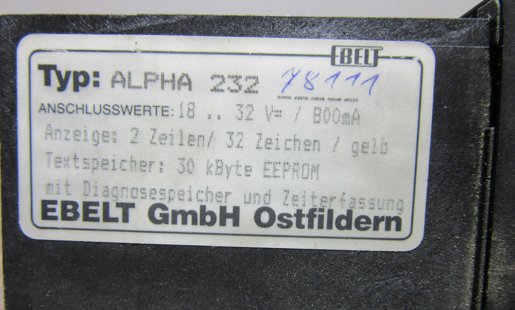 EBELT ALPHA 232 Bedienfeld Bediendisplay