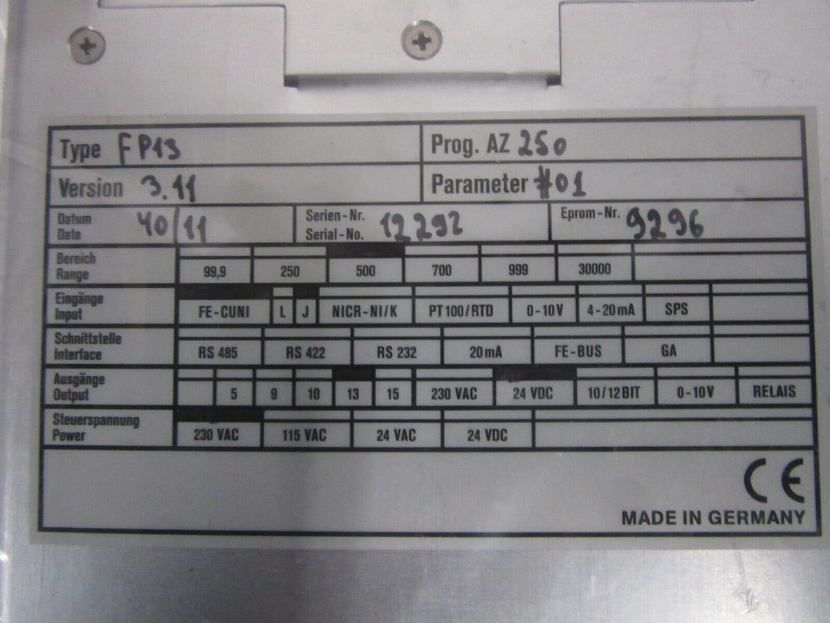 Feller Engineering FP13 Prog. AZ 250 Version 3.11 Temperaturregelung