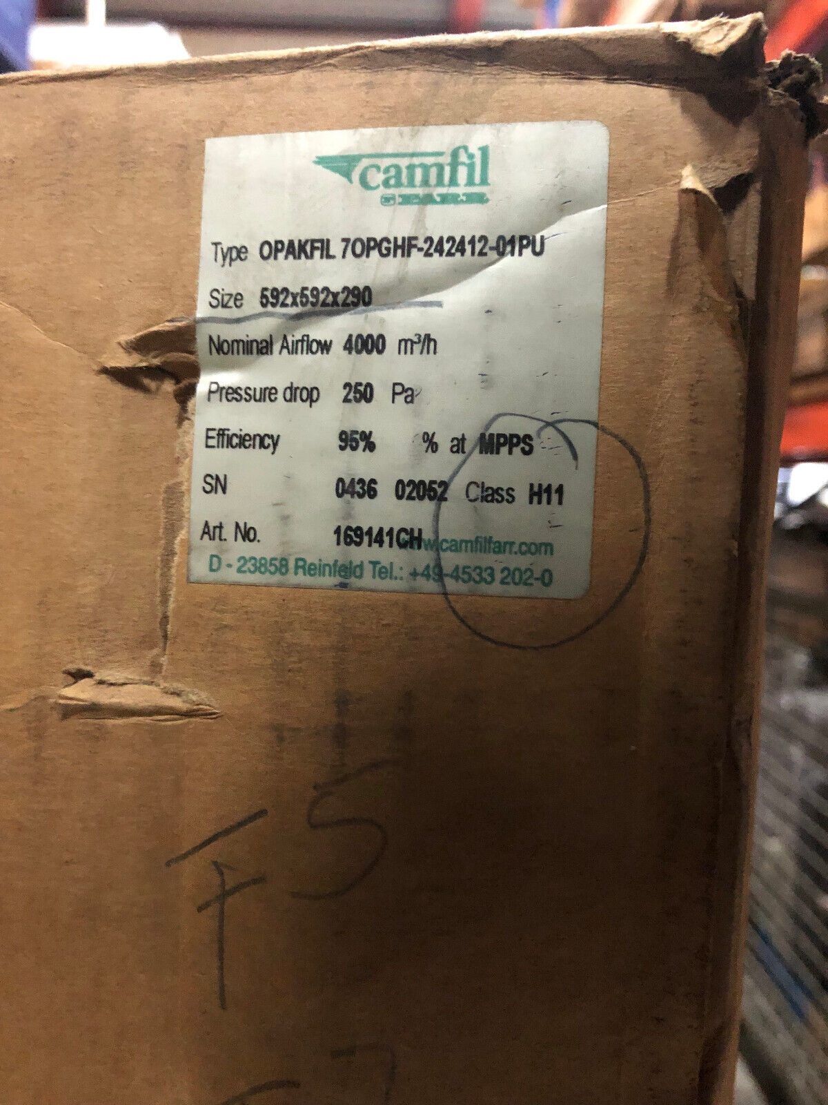 camfil FARR Luftfilter 169141CH OPAKFIL 70PGHF-242412-01PU Class H11