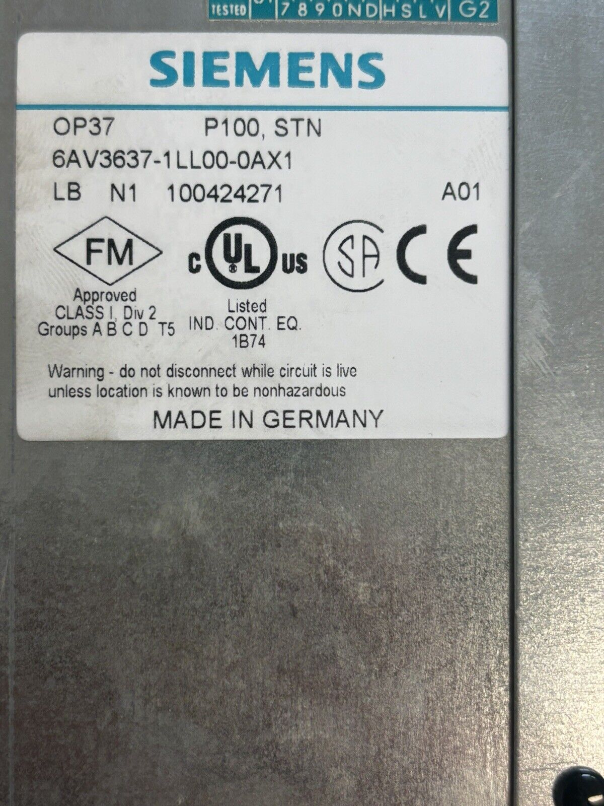 Siemens Simatic OP37 6AV3637-1LL00-0AX1 pentium 100MHZ, 8MB RAM