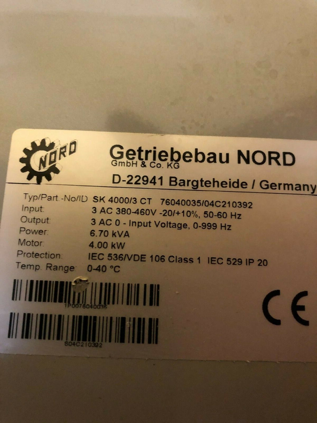 Nordac Vector Getriebebau Nord Frequenzumrichter Converter SK 4000/3CTPB 4kW 