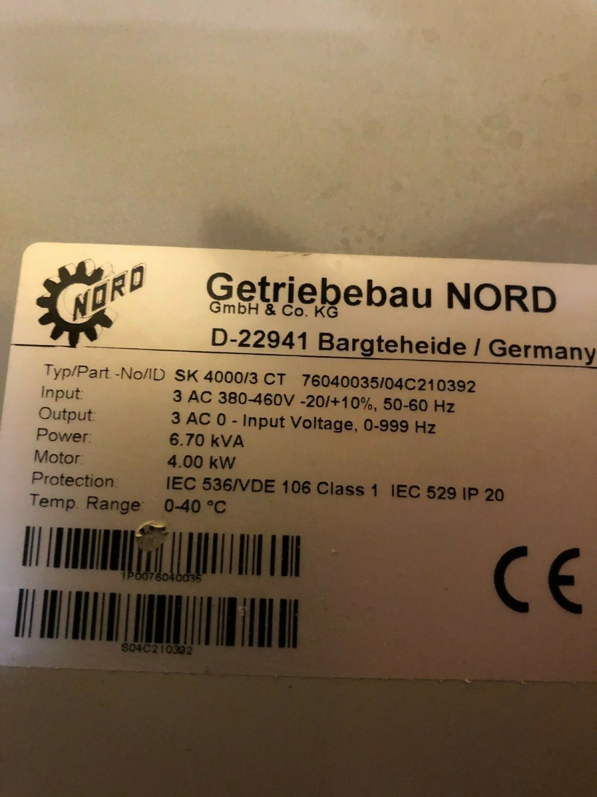 Nordac Vector Getriebebau Nord Frequenzumrichter Converter SK 4000/3CTPB 4kW 