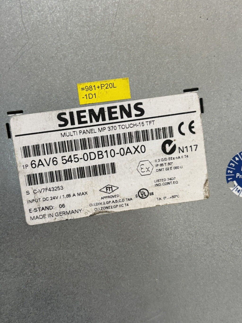 SIEMENS 6AV6 545-0DB10-0AX0 Multi Panel MP 370 TOUCH-15 TFT E-Stand: 06