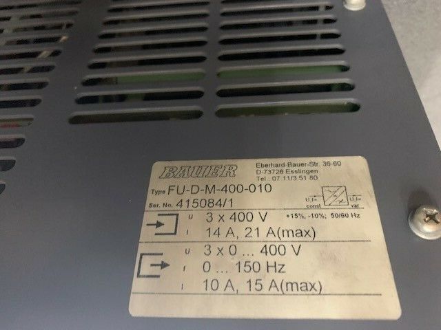 Bauer Inverter Typ: FU-D-M-400-010 10A 0..150Hz
