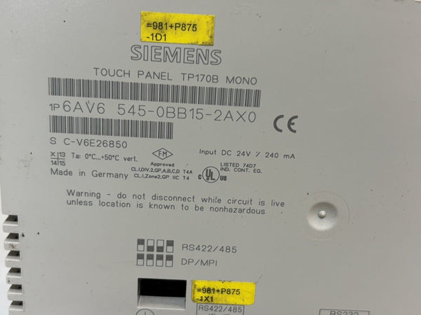 SIEMENS 6AV6 545-0BB15-2AX0 Touch Panel