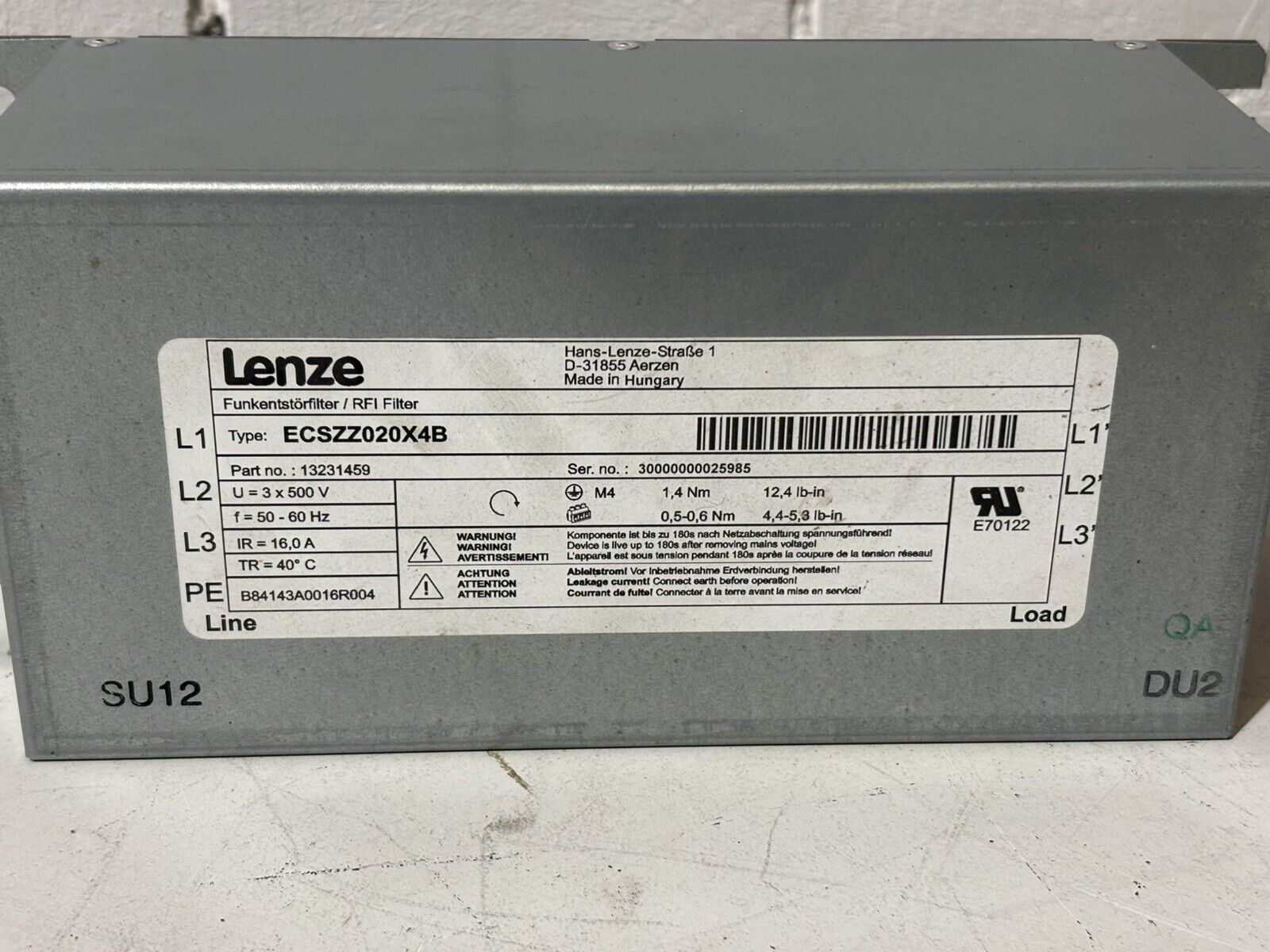 Lenze ECSZZ020X4B Part No. 13231459 Funkentstörfilter RFI-Filter