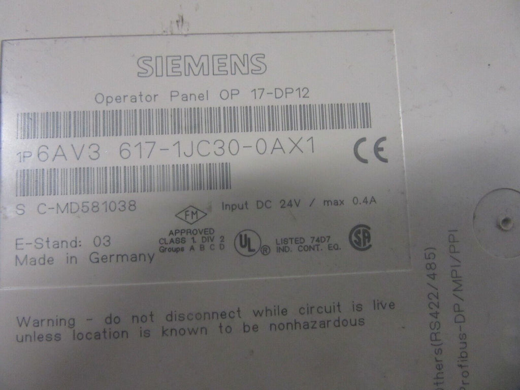 Siemens  OP 17-DP12 6AV3 617-1JC30-0AX1 E:03-der Rahmen unten leicht beschädigt