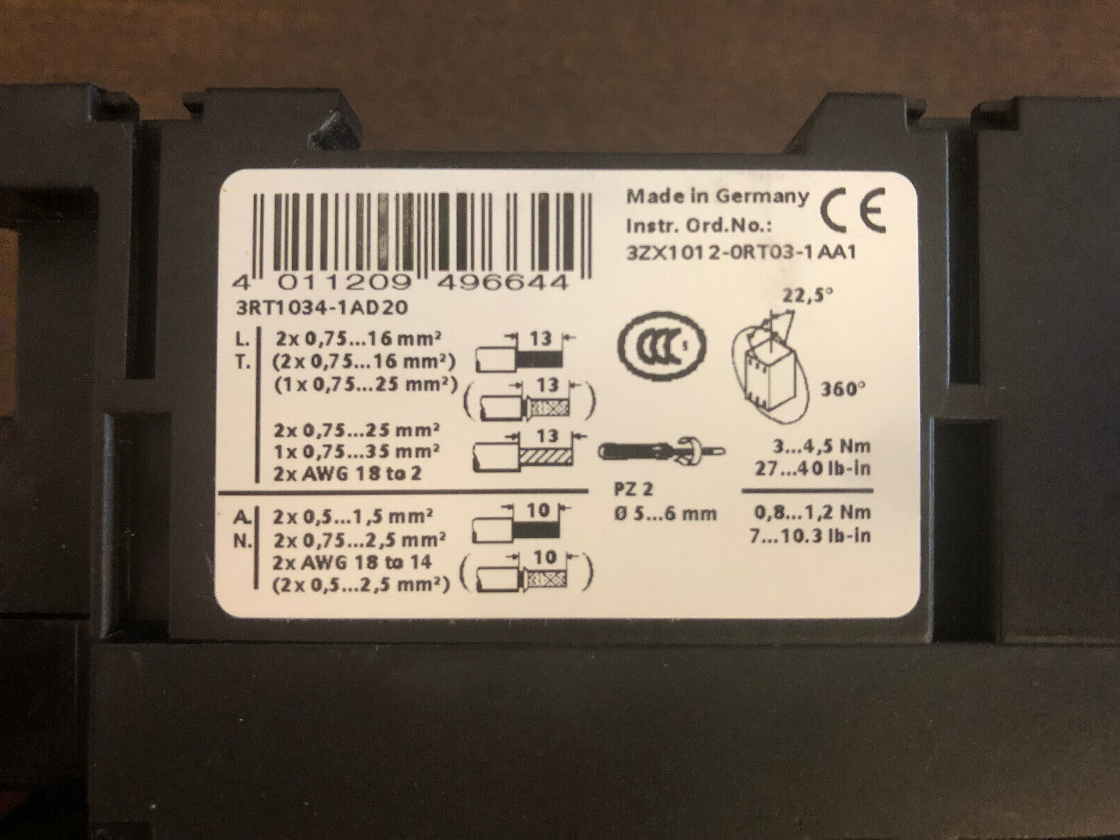 Siemens Schütz Contactor 3RT 1034-1AD20 400V 15KW, 42V Spulenspannung