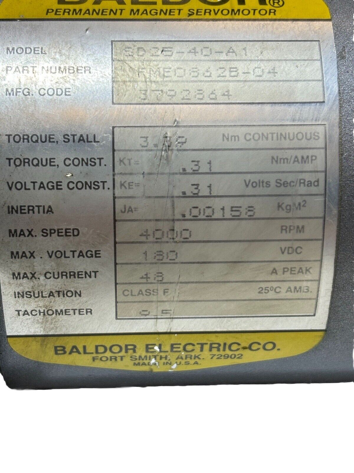 BALDOR SD25-40-A1 Servomotor FME0862B-04, 3792864