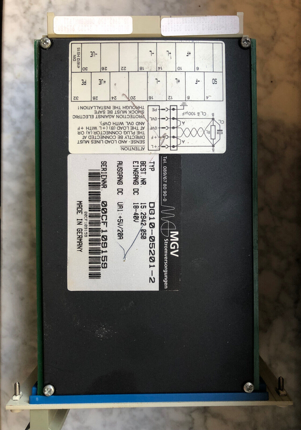 MGV Stromversorgungen DG10-05201-2 Nr. 15.2942.050 5V/20A
