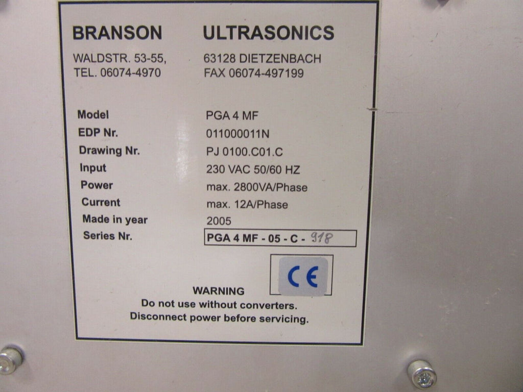 Branson Ultrasonic PGA 4 MF-05-C Rack