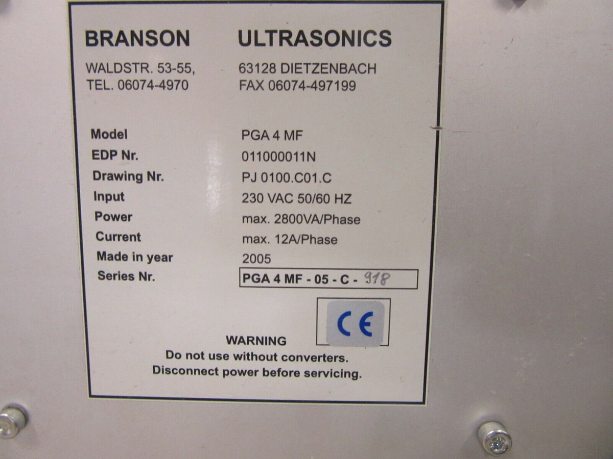 Branson Ultrasonic PGA 4 MF-05-C Rack
