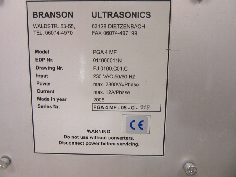 Branson Ultrasonic PGA 4 MF-05-C Rack