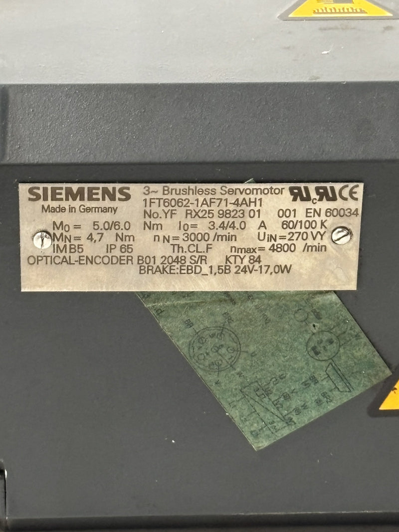 Siemens Brushless Servomotor 1FT6062-1AF71-4AH1