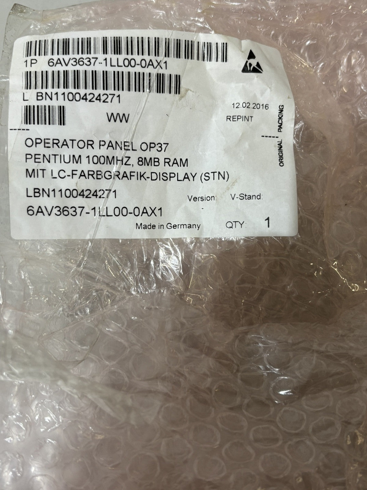 Siemens Simatic OP37 6AV3637-1LL00-0AX1 pentium 100MHZ, 8MB RAM