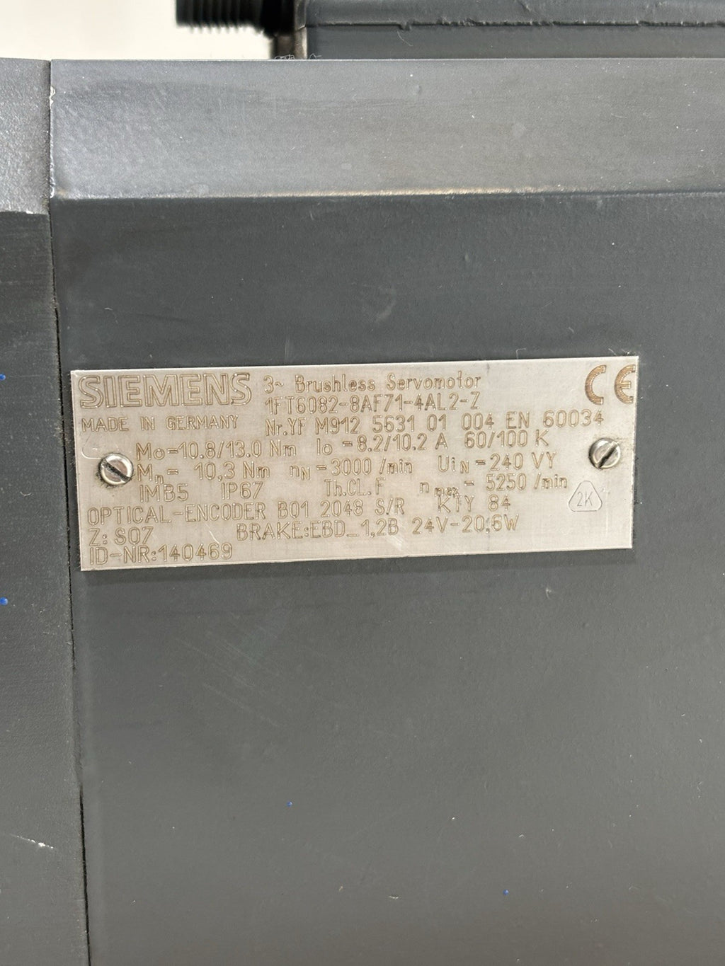 Siemens 1FT6082-8AF71-4AL2-Z Servomotor Brake Encoder