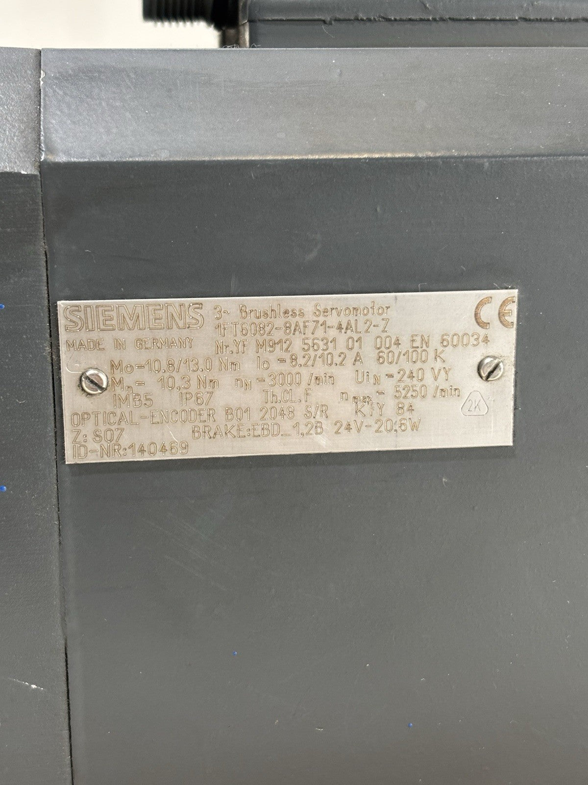 Siemens 1FT6082-8AF71-4AL2-Z Servomotor Brake Encoder