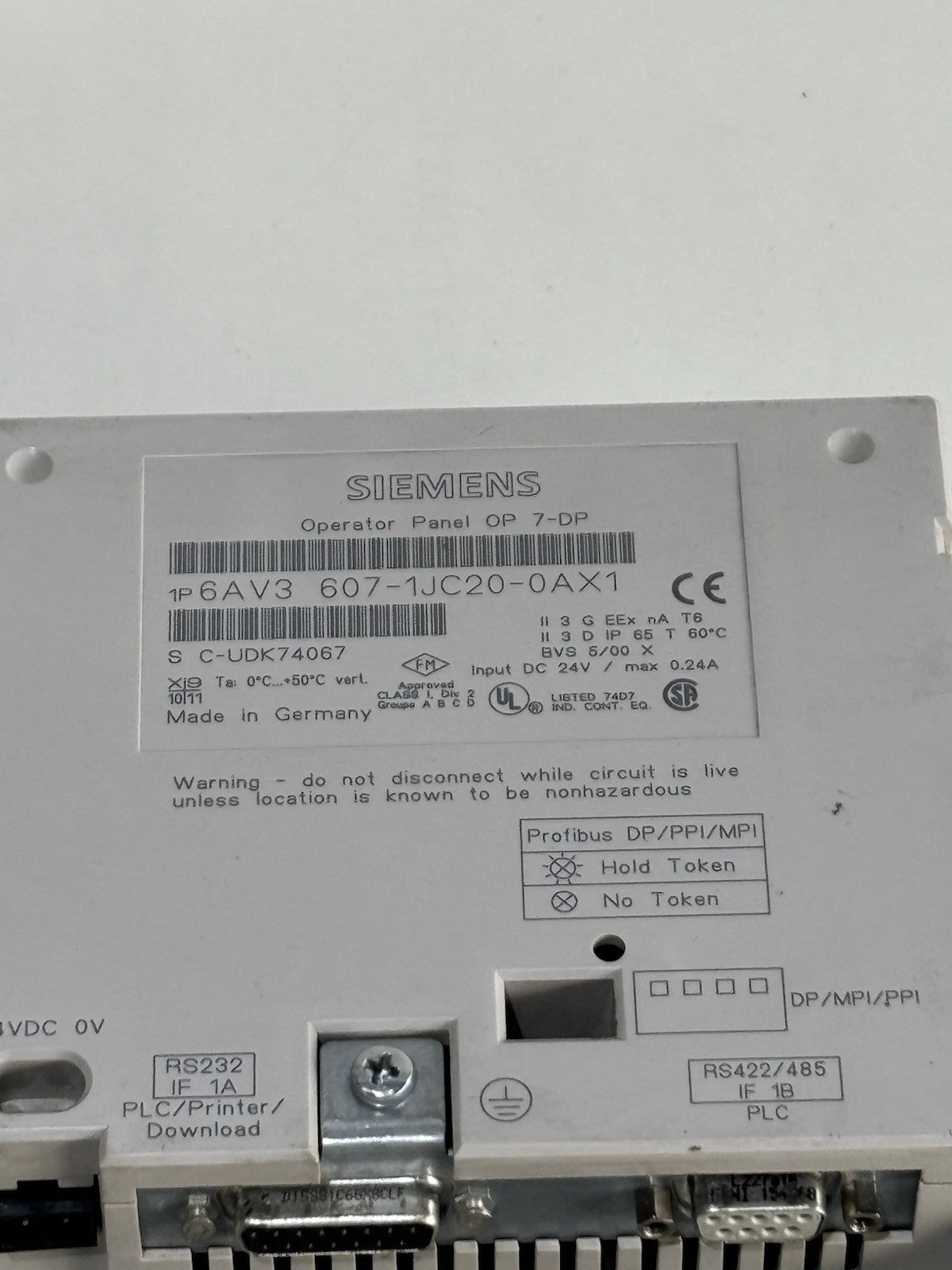 Siemens Operator Panel 6AV3 607-1JC20-0AX1 Simatic OP7 7-DP - Shell broken