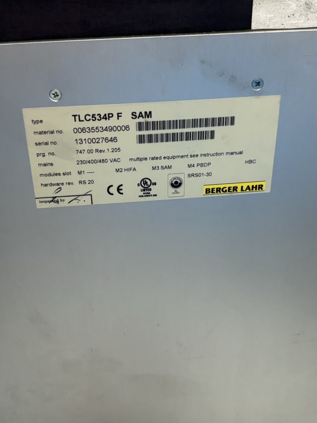 Berger Lahr TLC534P F SAM 0063553490006 Servo Drive Rev 1.205