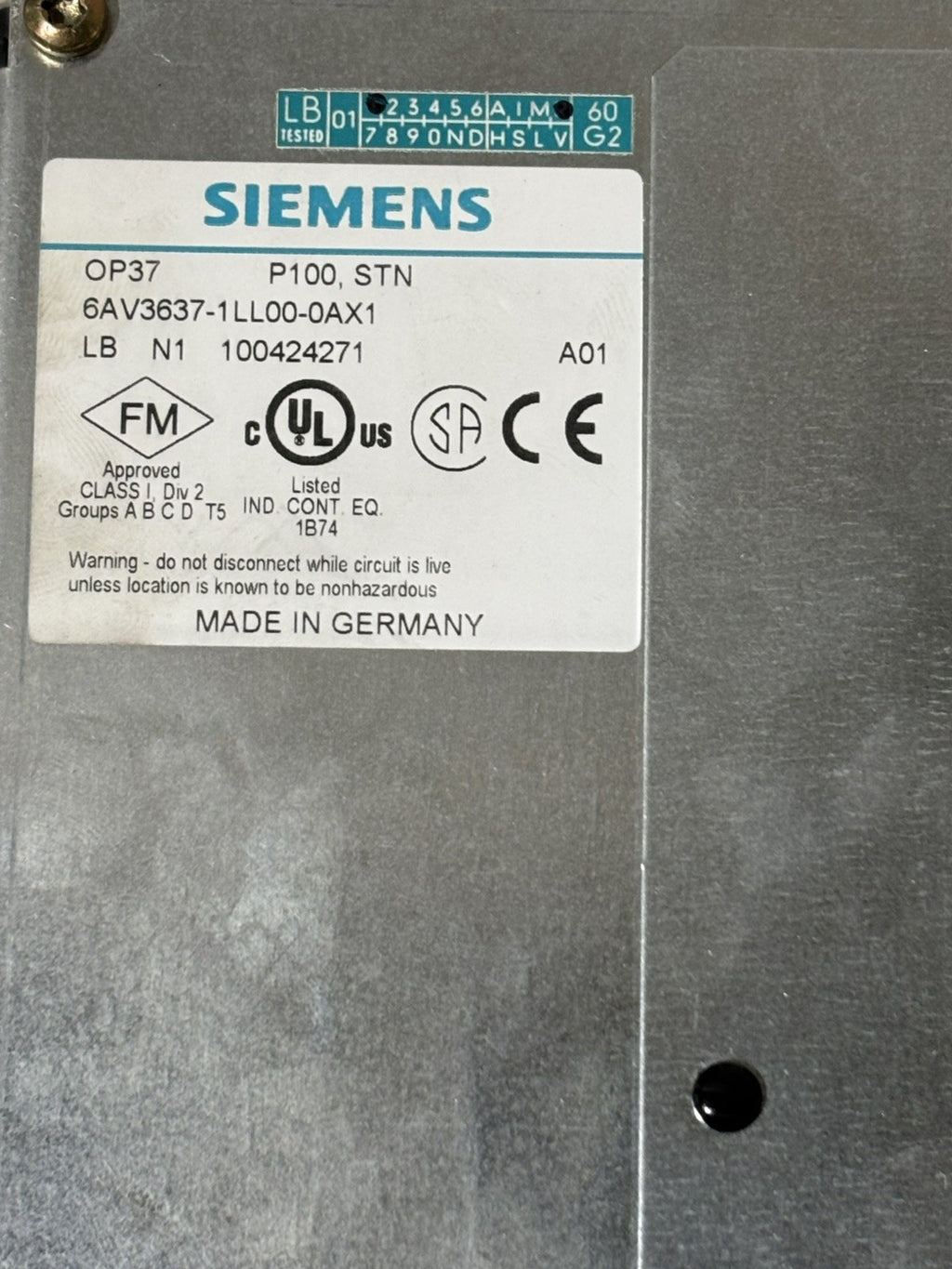 Siemens Simatic OP37 6AV3637-1LL00-0AX1 pentium 100MHZ, 8MB RAM