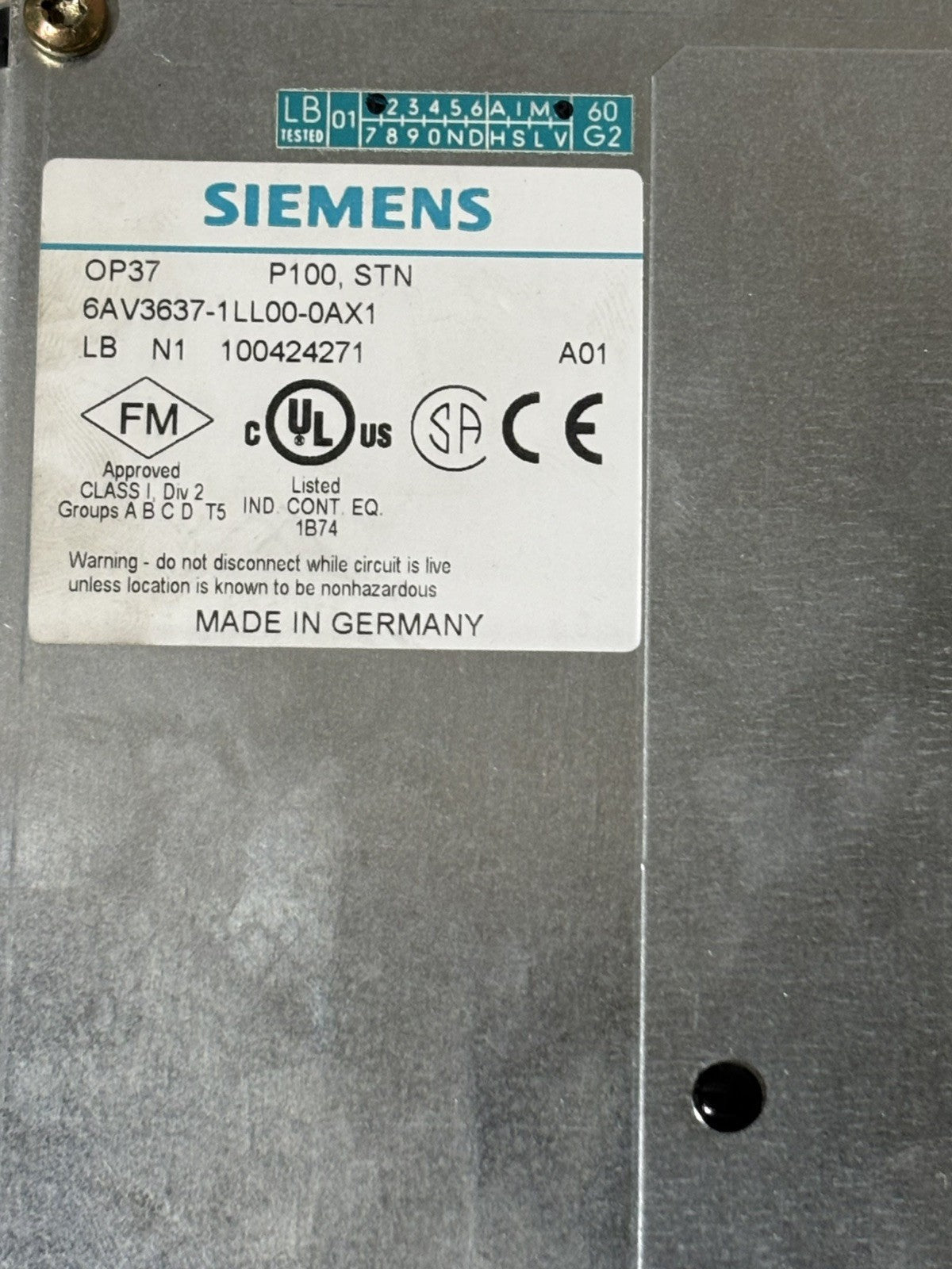 Siemens Simatic OP37 6AV3637-1LL00-0AX1 pentium 100MHZ, 8MB RAM