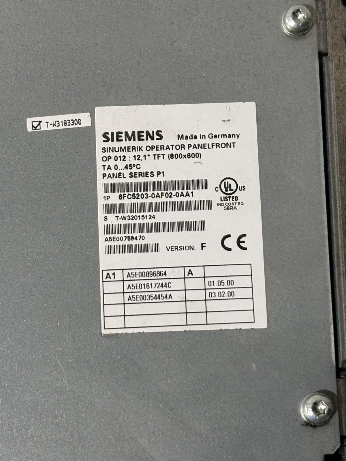 SIEMENS SINUMERIK 6FC5203-0AF02-0AA1 Version: F OP 012 Operator Panelfront