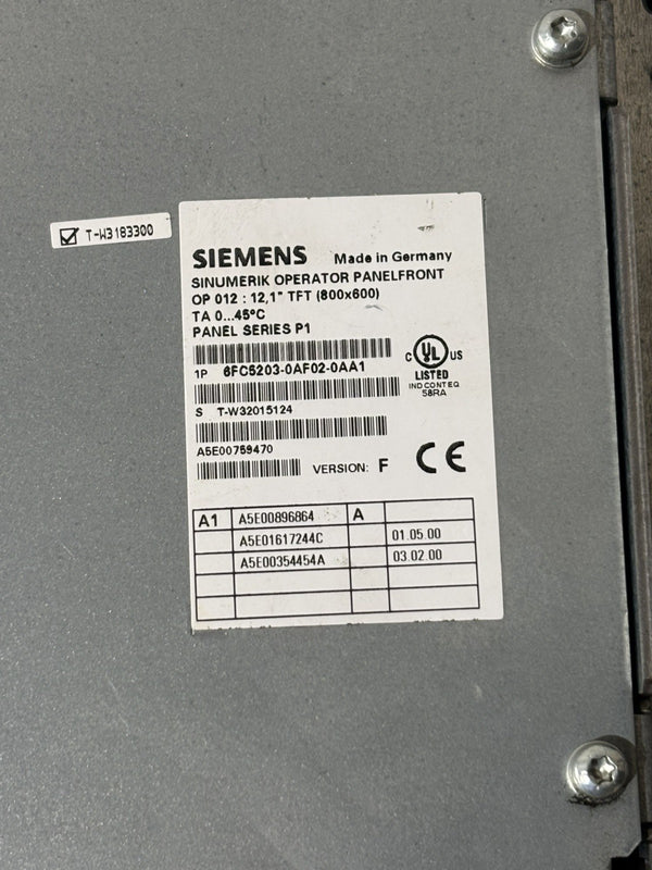 SIEMENS SINUMERIK 6FC5203-0AF02-0AA1 Version: F OP 012 Operator Panelfront