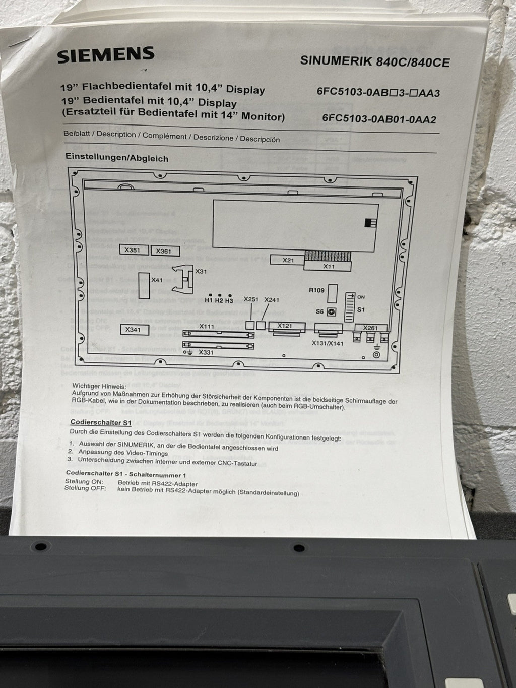 SIEMENS Sinumerik 840C/840CE 6FC5103-0AB03-0AA3 Flachbedientafel Version A