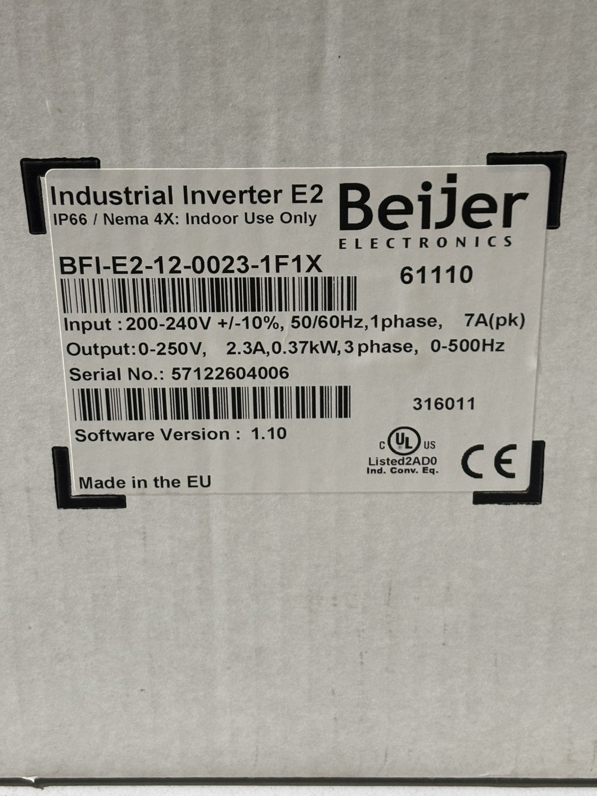 Beijer Inverter BFI-E2-12-0023-1F1X 0,37KW
