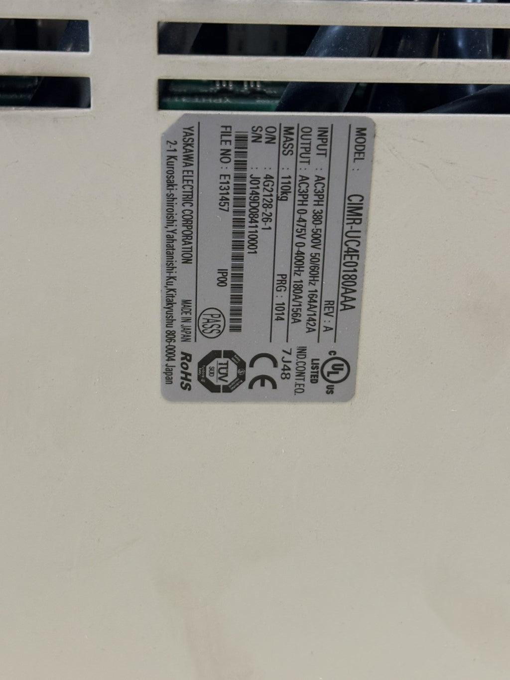 YASKAWA U1000 CIMR-UC4E0180AAA 400V 3PHASE 180A REV:A 90KW Inverter