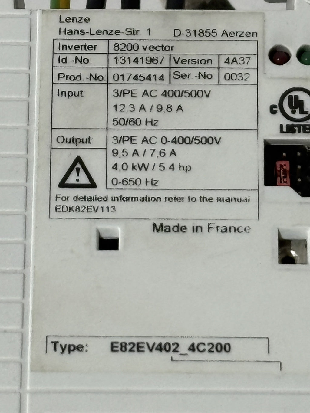 LENZE E82EV402_4C200 ID 13141967 Inverter 8200 vector