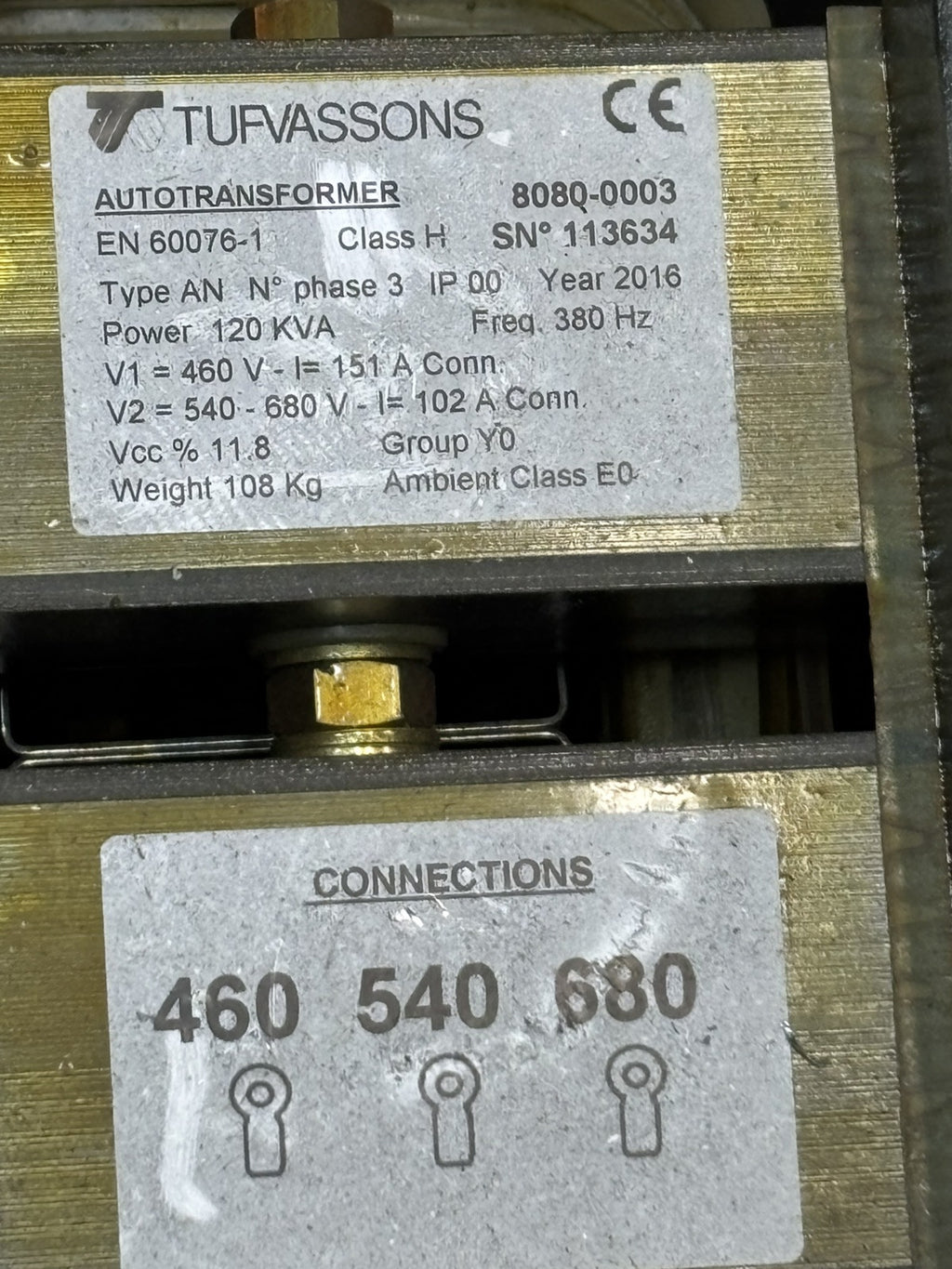TUFVASSONS 8080-0003 Autotransformer V1/V2 460 540  KVA 120