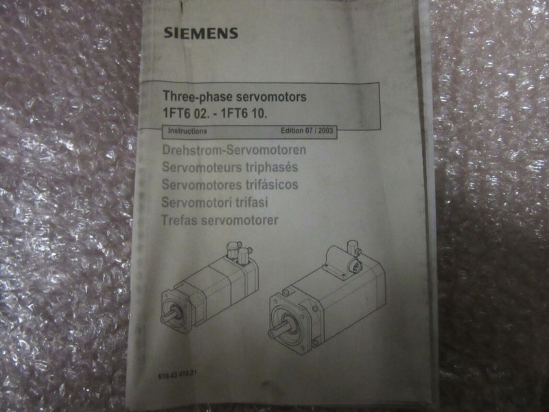 Siemens Brushless Servomotor 1FT6062-1AF71-4AH1