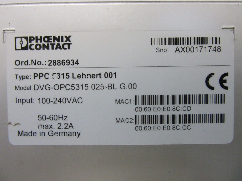 Phoenix Contact PC-PPC 5315 Lehnert 001 DVG-OPC5315 025-BL G.00 -Ord.Nr. 2886934