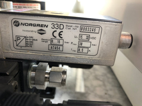 Ventilblock mit Norgren 33D 0863246, Norggren R72G-2GK-RCN, Norgren R72G-2GK-RMN