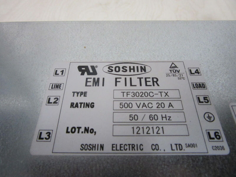 Soshin EMI Filter TF3020C-TX 500 VAC 20 A 3-phase 3-line 3-coil