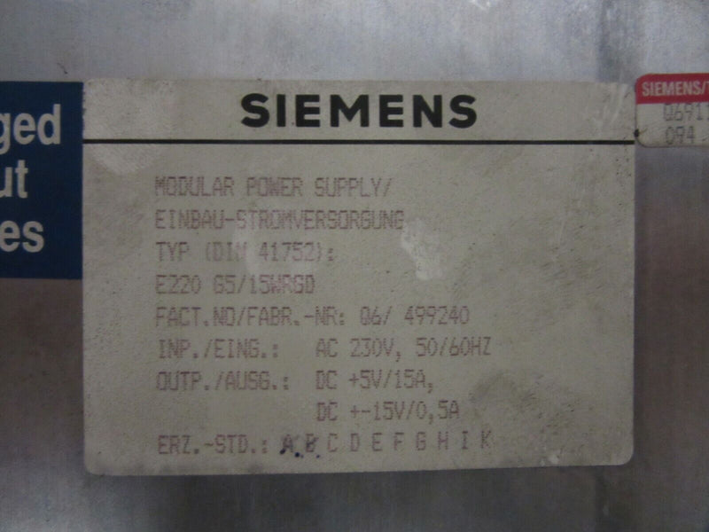 Siemens 6EW 1861-3AC E-Stand: C Modular Power Supply