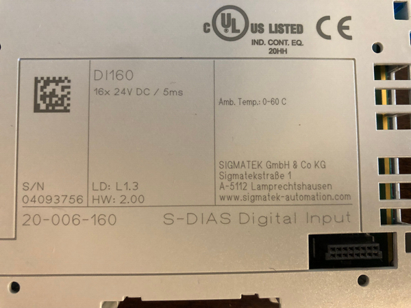 Sigmatek DI160  20-006-160 S-DIAS Digital Input